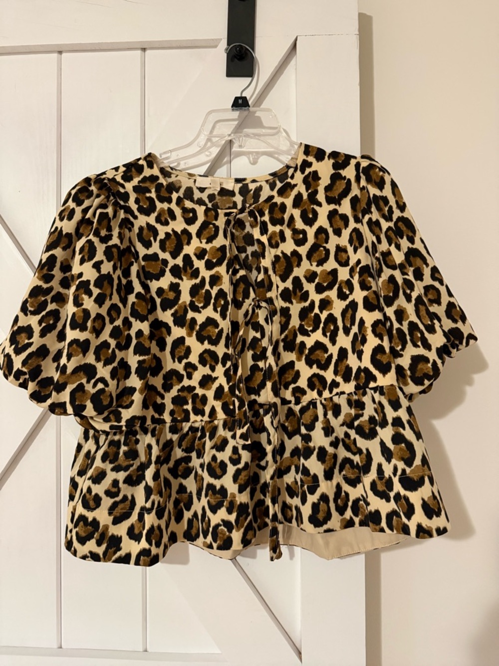 entro Leopard Print Tie-Front Peplum Top - Beige, Black, Brown